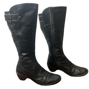 Pikolinos black leather full zip tall boots with rubber soles size 40 (9.5-10)